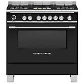 Fisher + Paykel OR90SCG6B1 900Mm Wide, Classic Black, Single Cavity Pyroclean Oven With Gas Hob, Ful