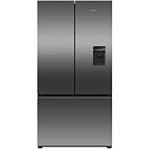 Fisher + Paykel RF540ANUB6 Fridge Freezer French Door 900mm, Recessed Handle, Black Steel - Ice & Wa