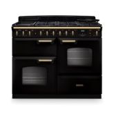 Rangemaster Deluxe 110cm Dual Fuel Range Cooker - Black with Antique Brass Trim