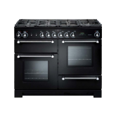 Rangemaster Kitchener 110cm Dual Fuel Range Cooker Black with Chrome Trim 