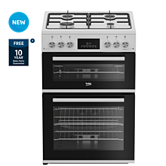 Beko Ireland EDG6231W 60cm Twin Cavity Gas Cooker with Enamel Hob - White