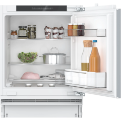 Bosch KUR21VFE0G 82x59.8 under counter fridge, 2 vegetable drawers, 1 with sliding lid, 3 glass shel
