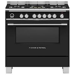 Fisher + Paykel OR90SCG6B1 900Mm Wide, Classic Black, Single Cavity Pyroclean Oven With Gas Hob, Ful