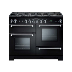 Rangemaster Kitchener 110cm Dual Fuel Range Cooker Black with Chrome Trim 