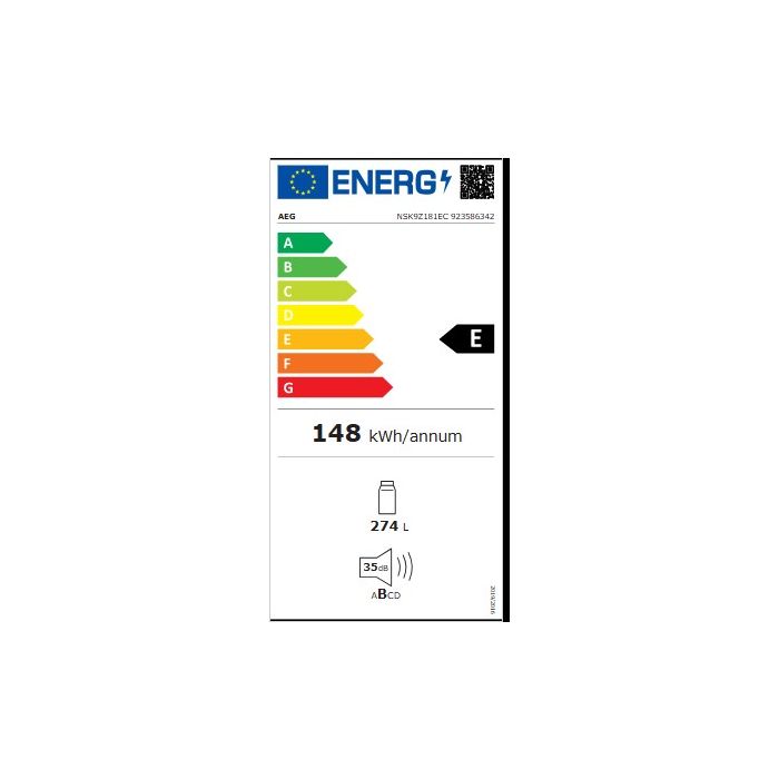 Aeg NSK9Z181EC In Column 9000, Cabinet Larder Fridge with LongFresh, MultiFlow, Fixed Hinge, Recycle