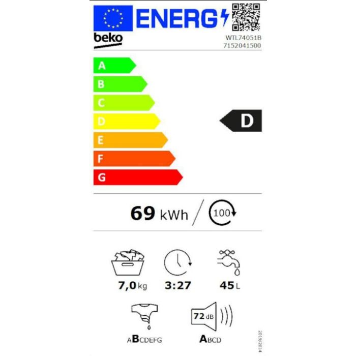 Beko Ireland WTL74051B Black, 1400 Rpm, 7.0 Kg, No Display, Electron