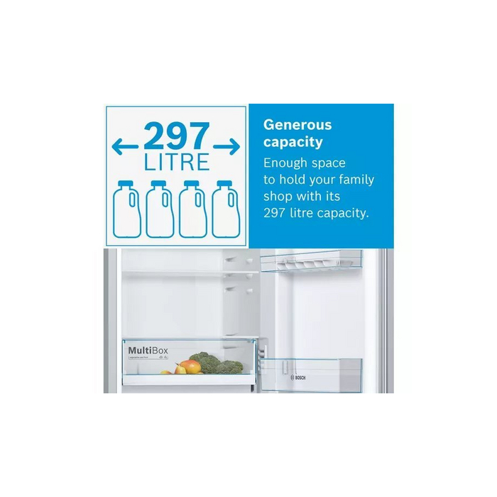 Bosch KGN34NLEAG 186x60 NoFrost fridge freezer, MultiBox, 4 glass safety shelves, MultiAirflow, 3 fu