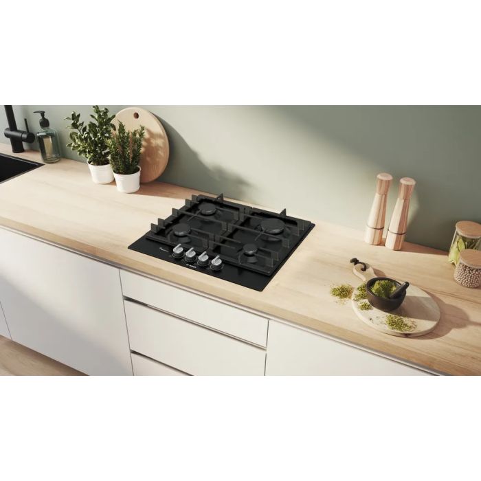 Bosch PCP6A6I90 60cm, 4 burners, Optimised FlameSelect, 2 Dishwasher suitable cast iron pan supports