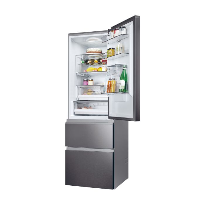 Haier HTW5618EWMP 59.5cm 3D Fridge Freezer - Dark Inox