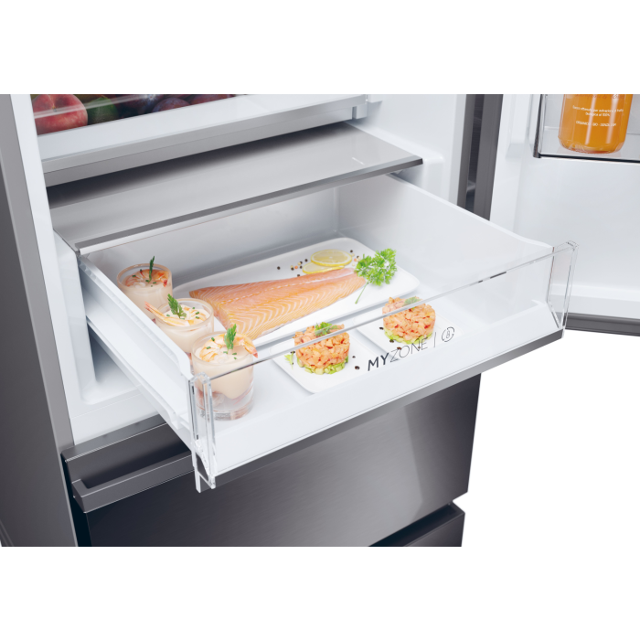 Haier HTW5618EWMP 59.5cm 3D Fridge Freezer - Dark Inox