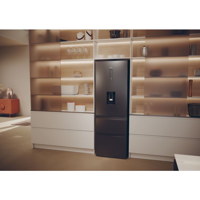 Haier HTW5618EWMP 59.5cm 3D Fridge Freezer - Dark Inox