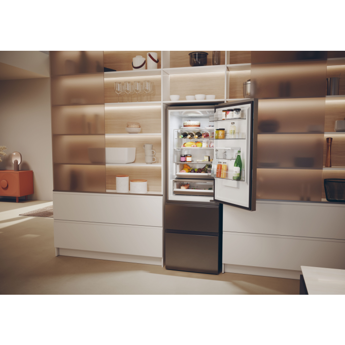 Haier HTW5618EWMP 59.5cm 3D Fridge Freezer - Dark Inox