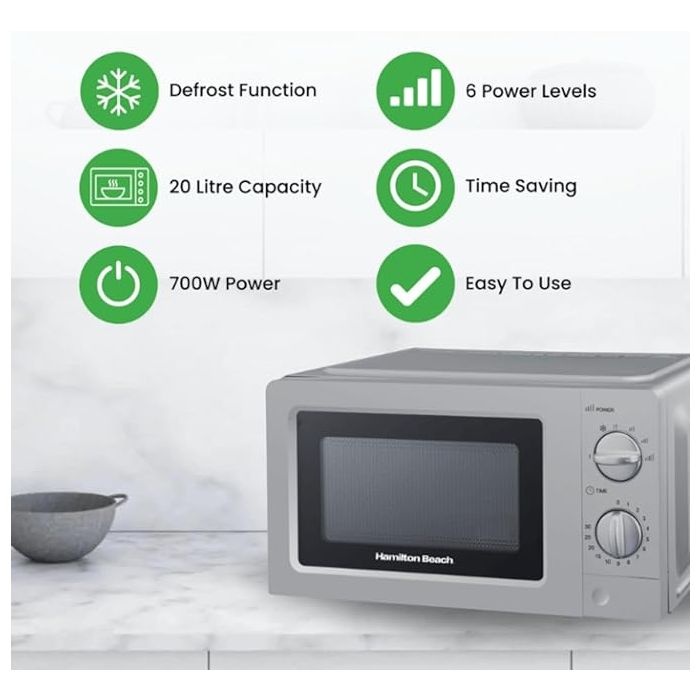 Hamilton Beach Hb70t20s 20 Litres 700W Manual Control Silver Solo Microwave