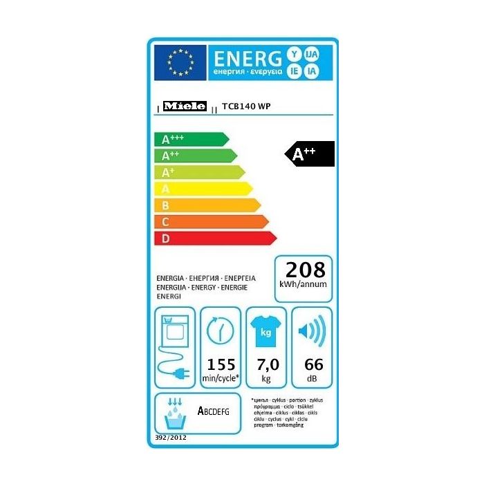Miele TCB140 WP Heat Pump, 7kg Honeycomb drum with LED lighting, A energy rating, Very quiet (66dB),