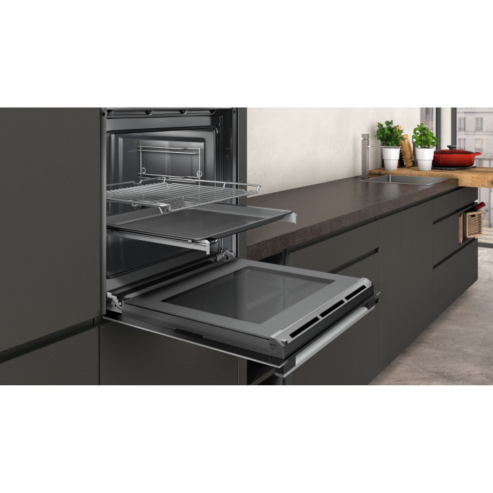 Neff B1ACE4HN0B 59.4cm Built In Electric CircoTherm Single Oven - BLACK/STEEL