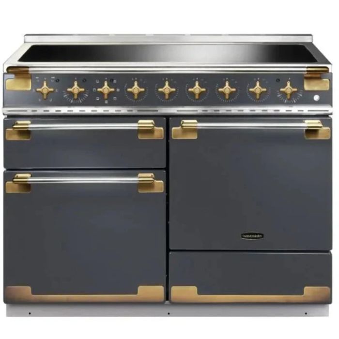 Rangemaster Elise 110 Induction Range Cooker in Slate With Antique Brass Trim