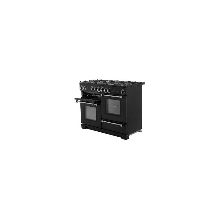 Rangemaster Kitchener 110cm Dual Fuel Range Cooker Black with Chrome Trim 