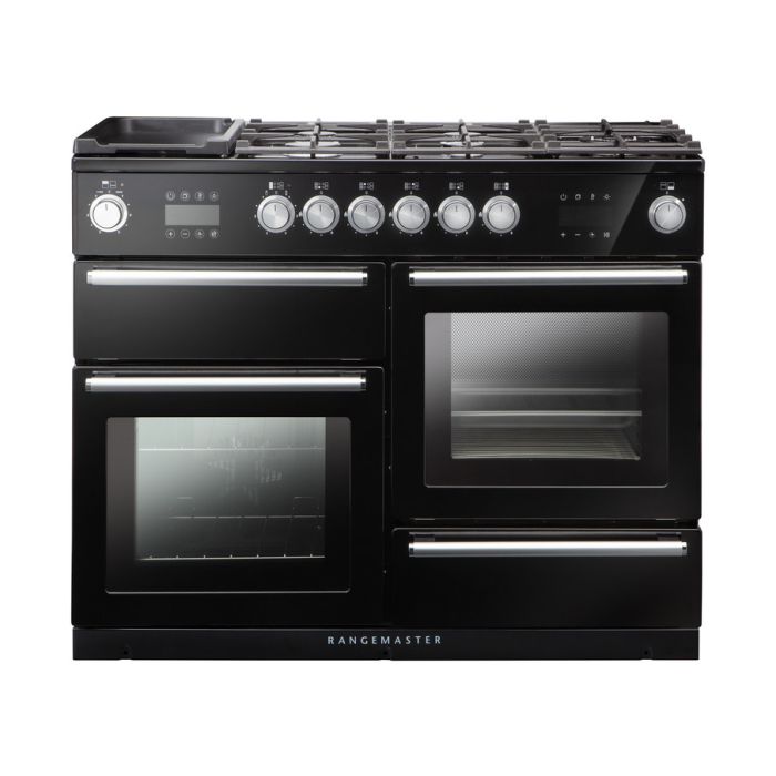 Rangemaster Nexus Steam 110cm Dual Fuel Range Cooker - Black & Chrome 