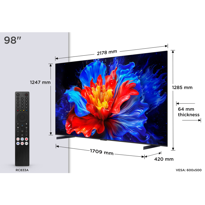 TCL 98P8K-UK 98inch 4K QLED HDR Ultra HD Google TV