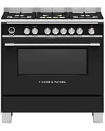 Fisher + Paykel OR90SCG6B1 900Mm Wide, Classic Black, Single Cavity Pyroclean Oven With Gas Hob, Ful