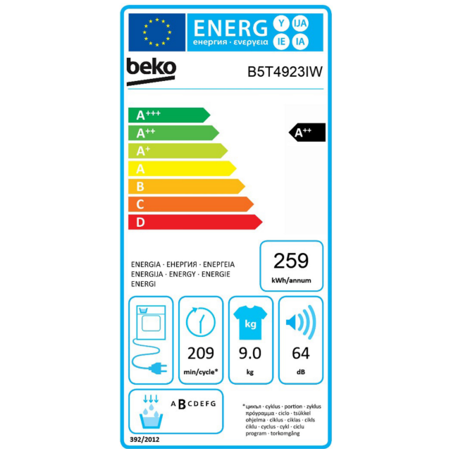 Beko B5T4923NIW-MAX 9kg Heat Pump Tumble Dryer - White