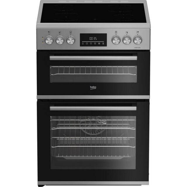 Beko Ireland EDC6731S 60cm Double Oven Electric Cooker with Vitroceramic Hob - Silver