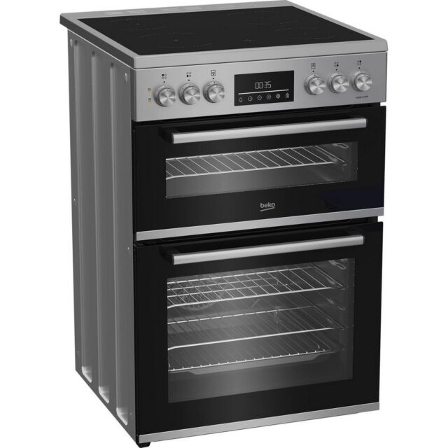 Beko Ireland EDC6731S 60cm Double Oven Electric Cooker with Vitroceramic Hob - Silver