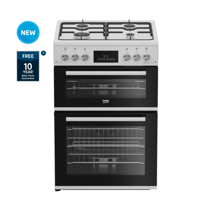 Beko Ireland EDG6231W 60cm Twin Cavity Gas Cooker with Enamel Hob - White