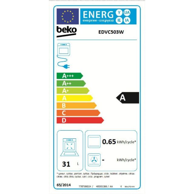 Beko Ireland EDVC503W 50Cm Double Oven Electric Cooker
