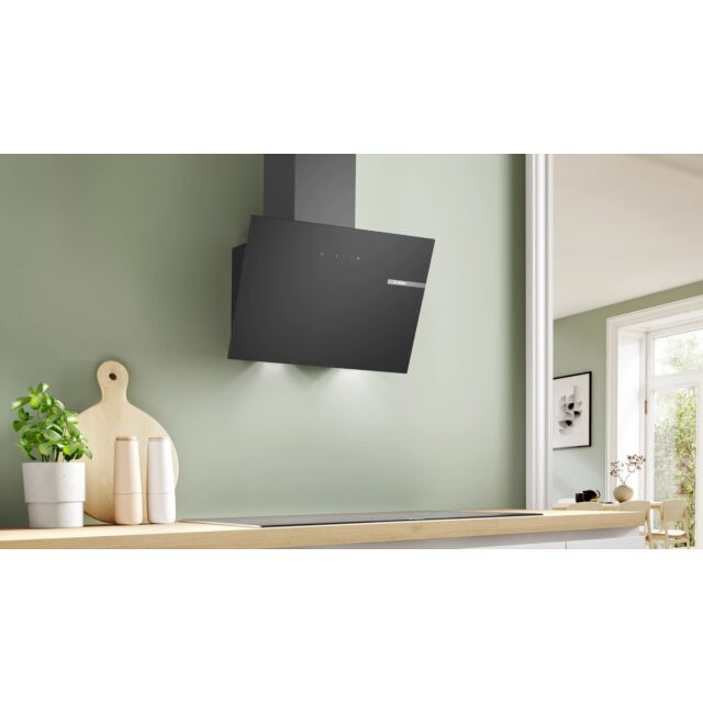 Bosch DWK65DK60B 60cm, Angled Chimney Hood, Touch Control, LED Lights. Optional Standard Recirculation