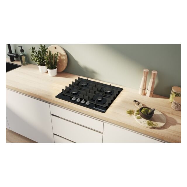 Bosch PNP6B6K40 60cm, 4 burners, Front control, 4 Dishwasher suitable cast iron pan supports
