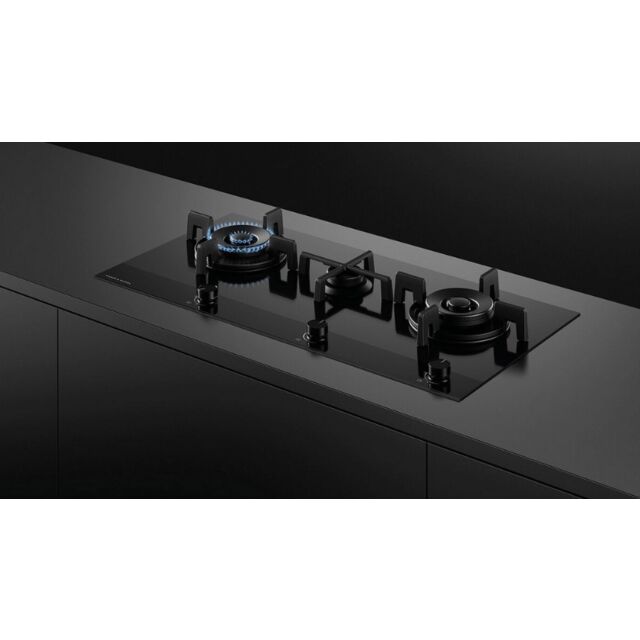 Fisher + Paykel CG903DNGGB4 900mm Wide 'Gas on Glass' 3 Burner, Linear Layout, Minimal Style