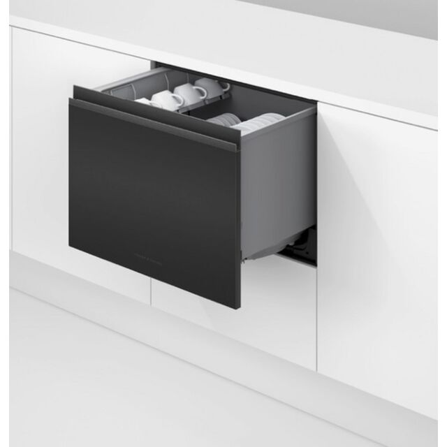 Fisher + Paykel DD60ST4HZB9 Dishwasher DishDrawer™ Single Tall Tub, 6 Place Settings, Black Glass, R