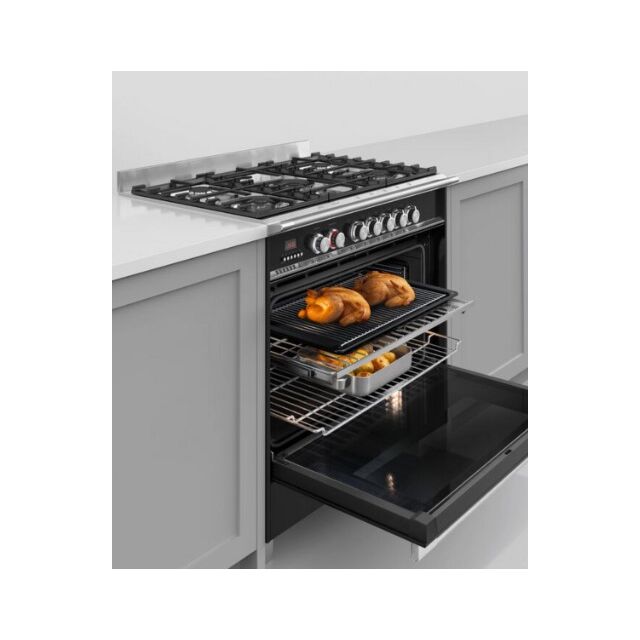Fisher + Paykel OR90SCG4B1 900mm Wide, Classic Black, Single Cavity Oven with Gas Hob, Full Width Pa
