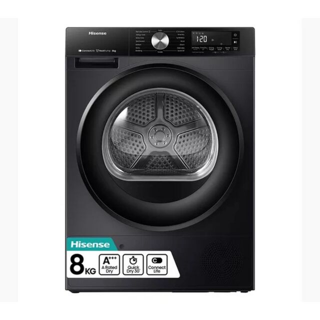 Hisense DH3S802BB3 3S Series Dh3s802bw3 Wifi-Enabled 8Kg Heat Pump Tumble Dryer - Black