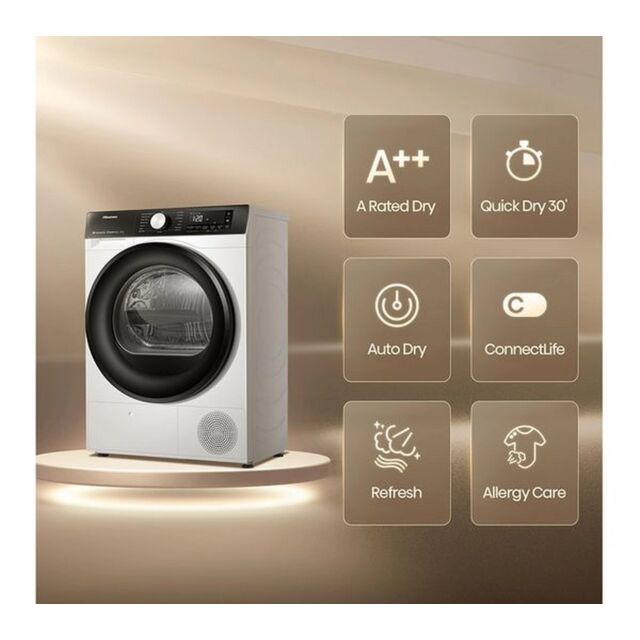 Hisense DH3S802BW3 3S Series Dh3s802bw3 Wifi-Enabled 8Kg Heat Pump Tumble Dryer - White