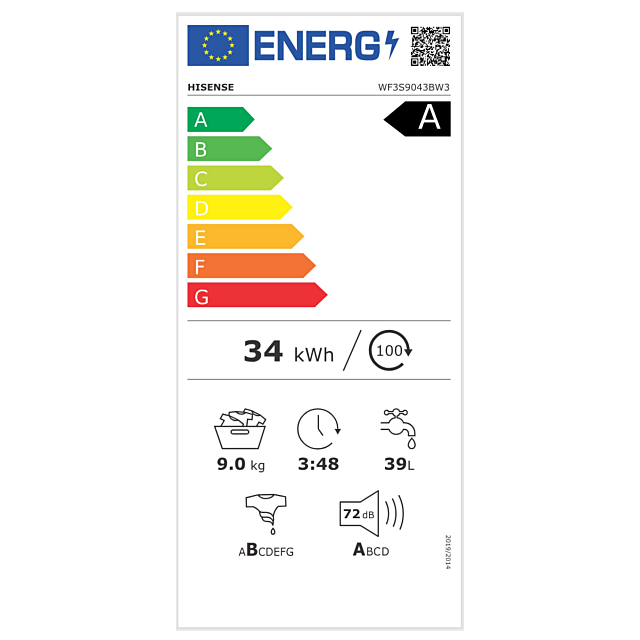 Hisense WF3S9043BW3 9Kg 1400 Spin Washing Machine - White