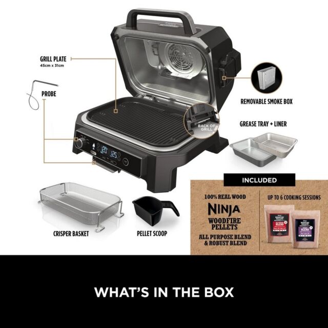 Ninja OG850UK Woodfire Pro XL Electric BBQ Grill & Smoker with Smart Cook System