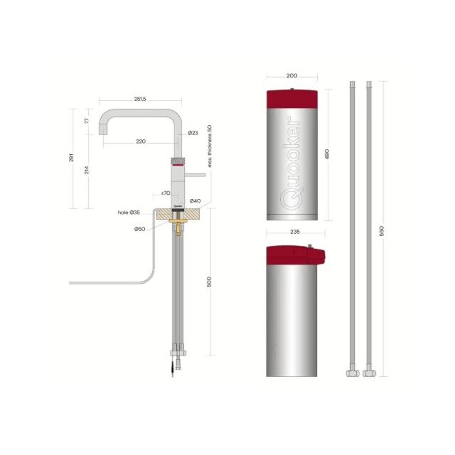 Quooker FNSGLD Tap Fusion Square gold