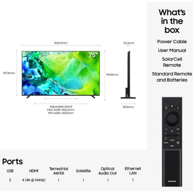 Samsung QE75QN80HAUXXU 75inch 4K Neo Qled Vision Ai Smart TV
