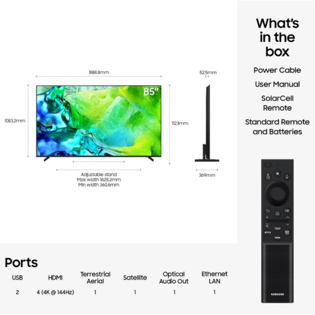 Samsung QE85QN80HAUXXU 85inch 4K Neo Qled Vision Ai Smart TV