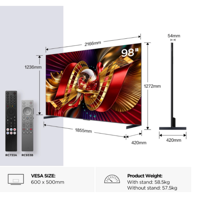 TCL 98C8L-UK 98inch 4K Ultra HD QD-Mini LED Google TV