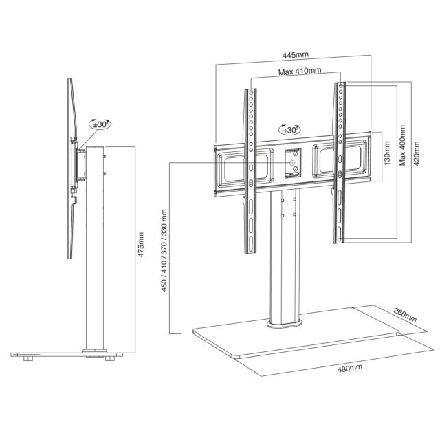 Ttap TT44S SWIVEL PEDESTAL 400 X 400 Swivel Tabletop TV Stand