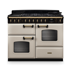 Rangemaster Classic Deluxe 110cm Dual Fuel Range Cooker - Pale Cream & Brass